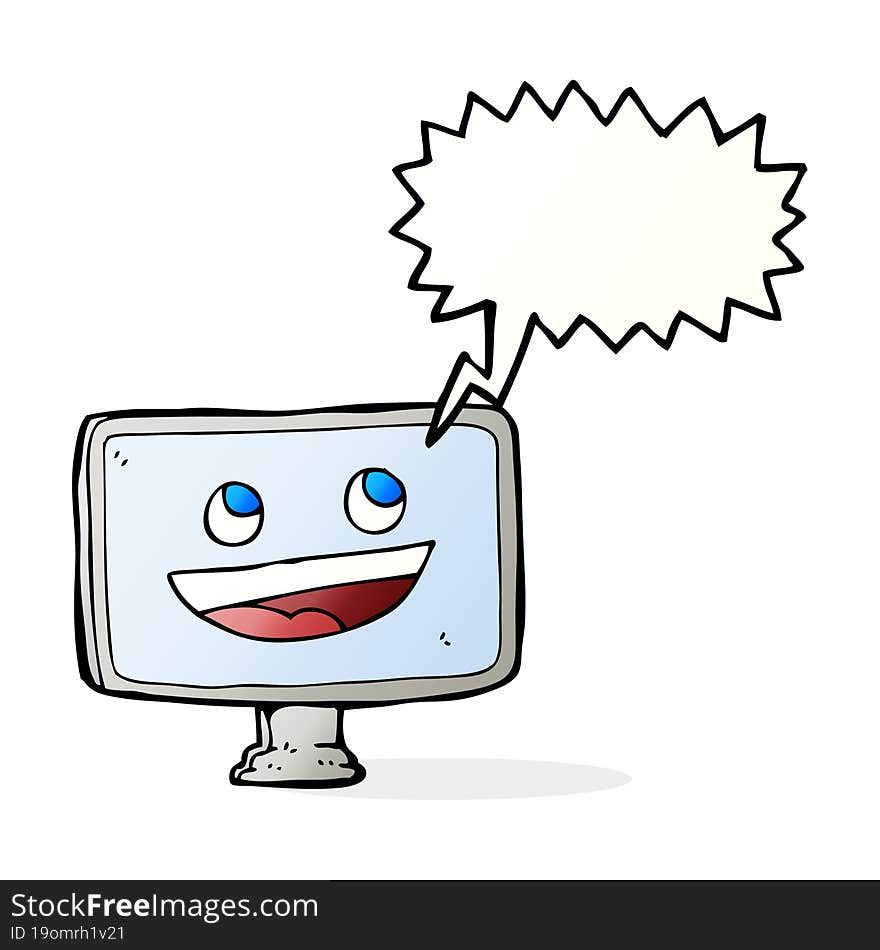 Cartoon Computer Screen With Speech Bubble