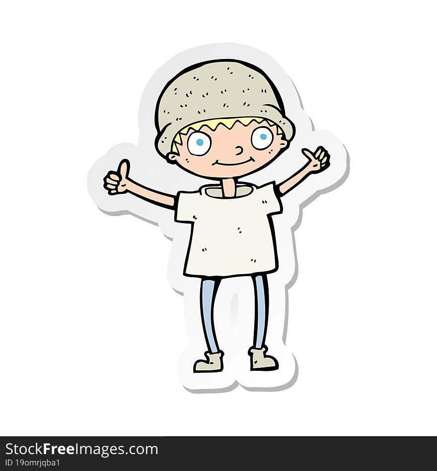 sticker of a cartoon boy with positive attitude