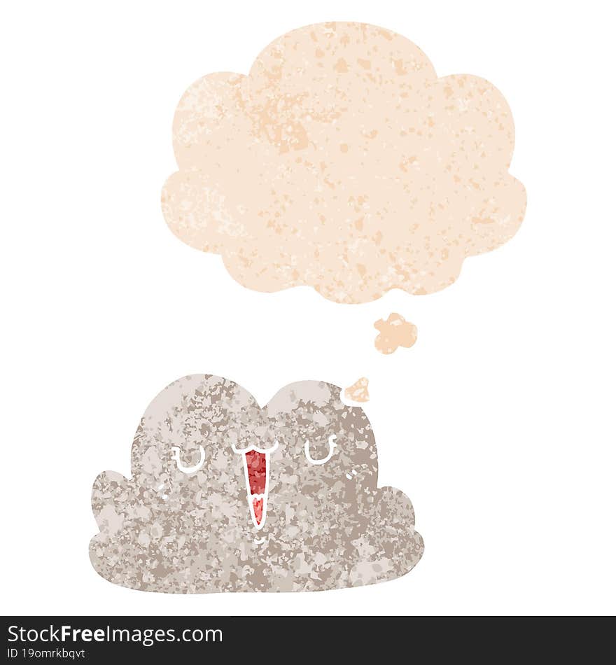 cute cartoon cloud and thought bubble in retro textured style