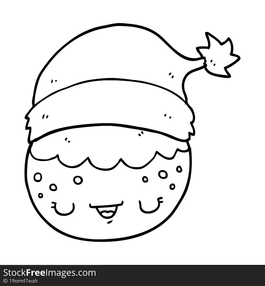 cartoon christmas pudding wearing santa hat