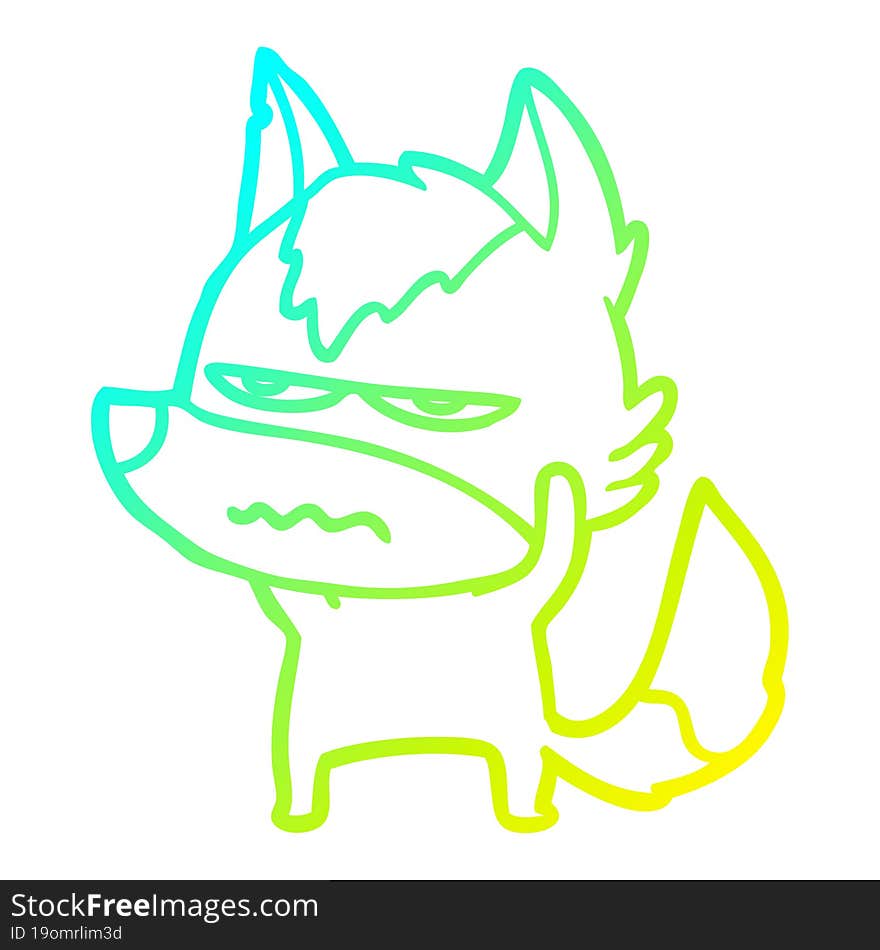 Cold Gradient Line Drawing Cartoon Annoyed Wolf