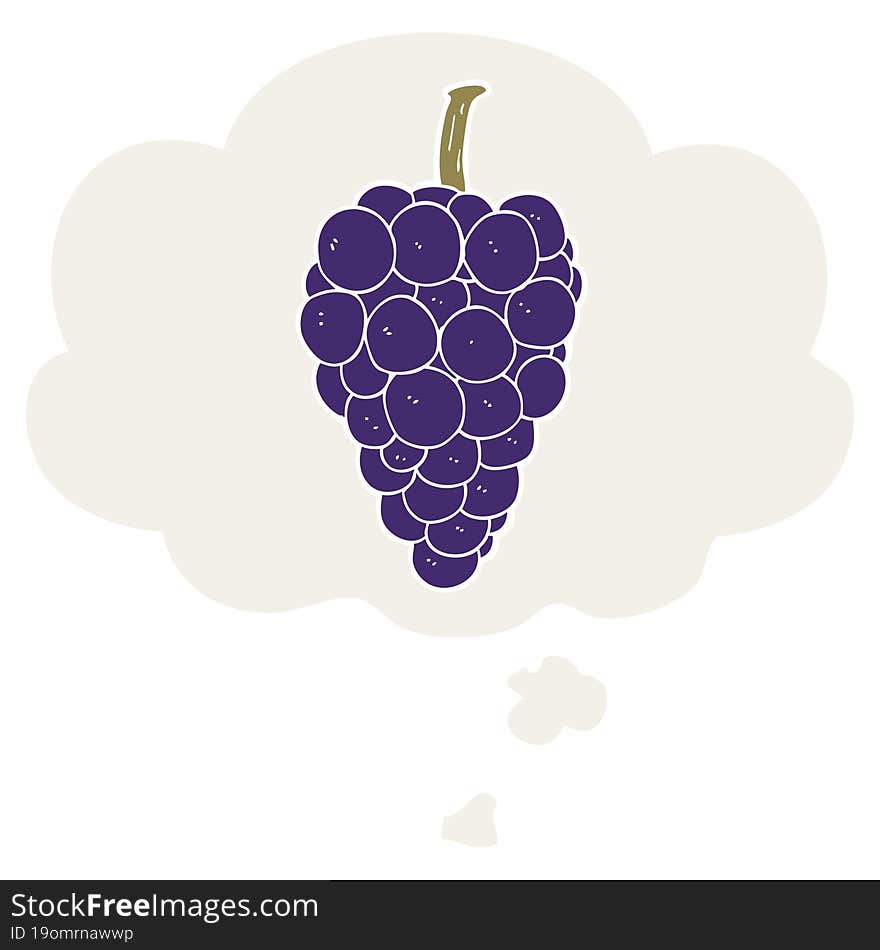 cartoon grapes and thought bubble in retro style