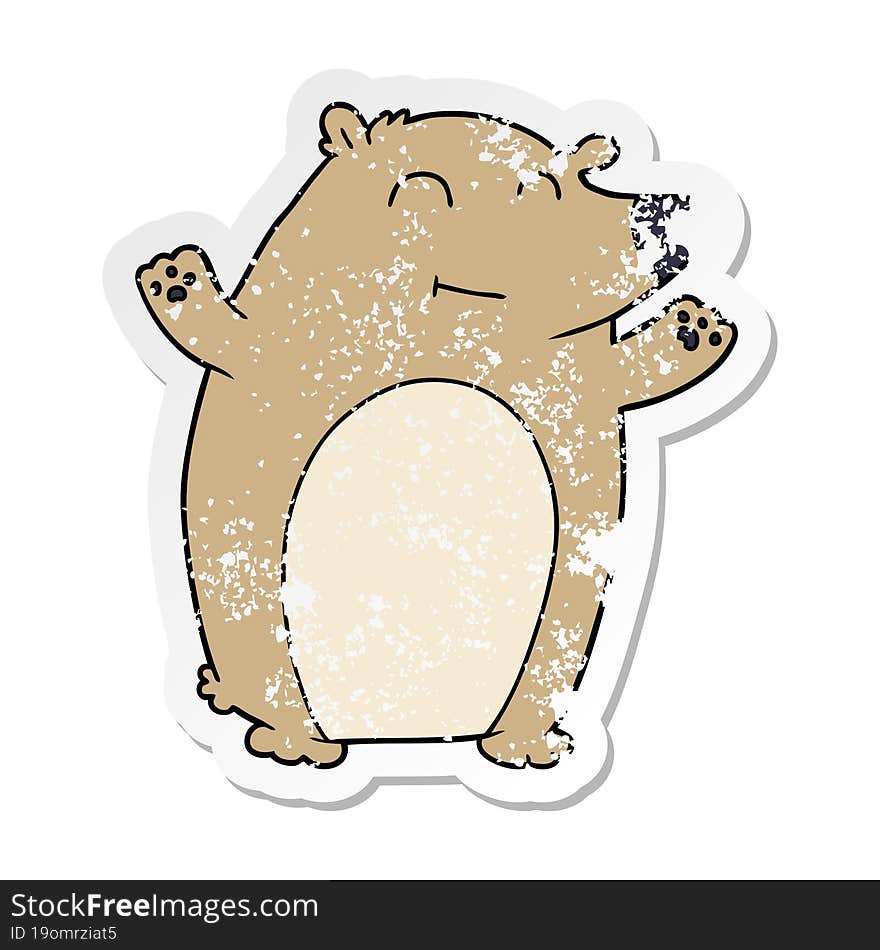 distressed sticker of a happy cartoon bear