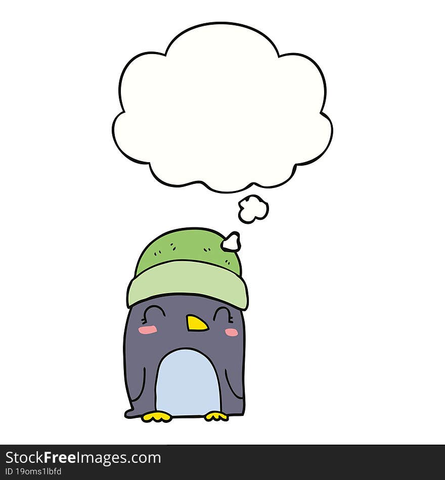 cute cartoon penguin with thought bubble. cute cartoon penguin with thought bubble