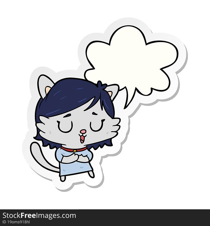 cartoon cat girl and speech bubble sticker