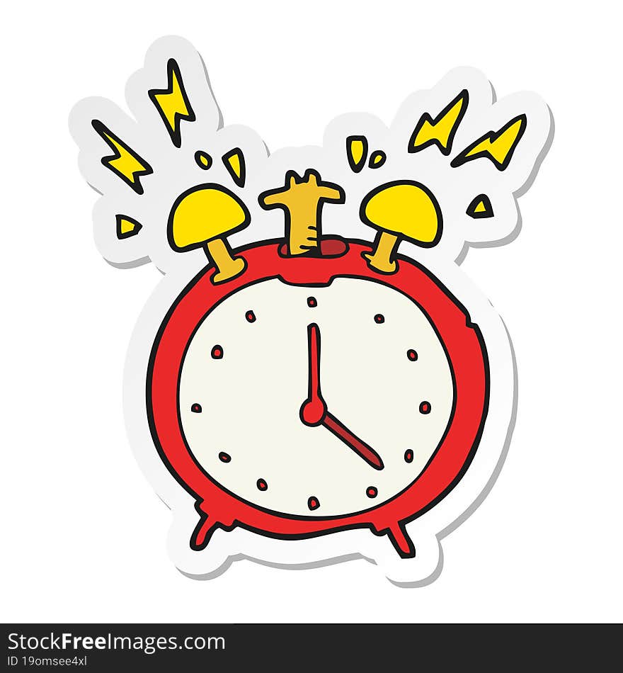 sticker of a cartoon ringing alarm clock