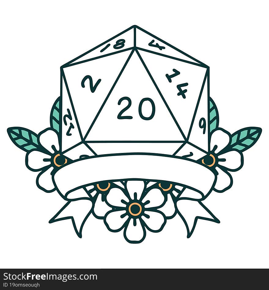 Natural 20 Critical Hit D20 Dice Roll Illustration