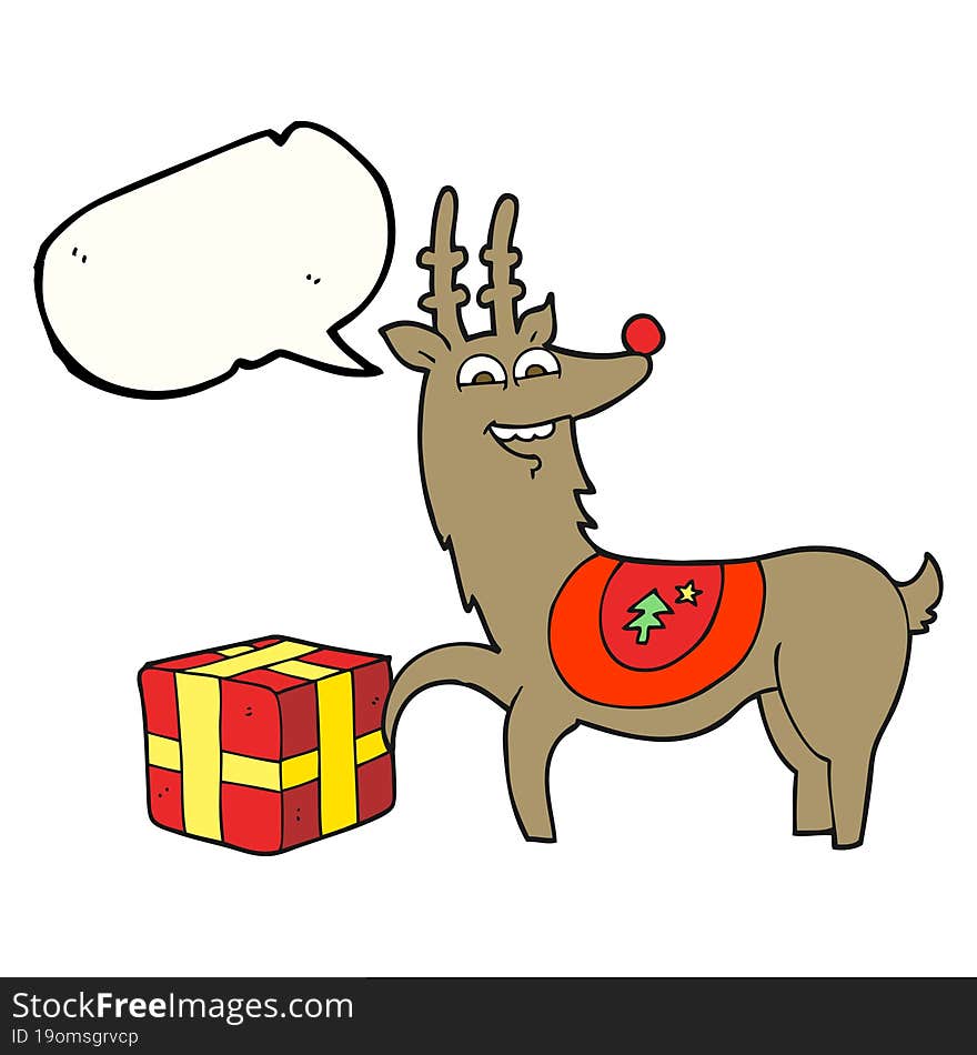 speech bubble cartoon christmas reindeer with present