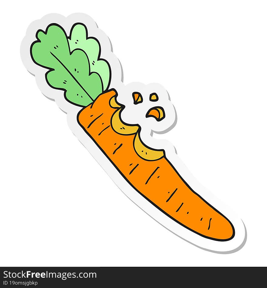 sticker of a cartoon bitten carrot