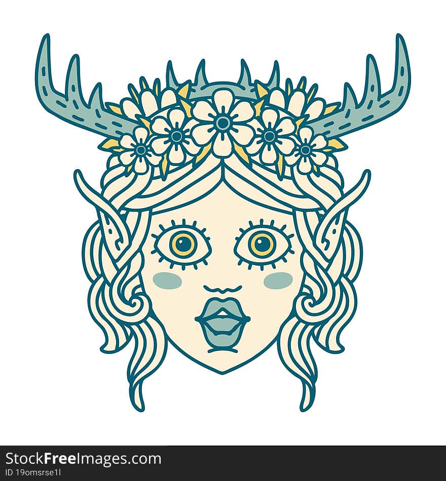 Retro Tattoo Style elf druid character face. Retro Tattoo Style elf druid character face