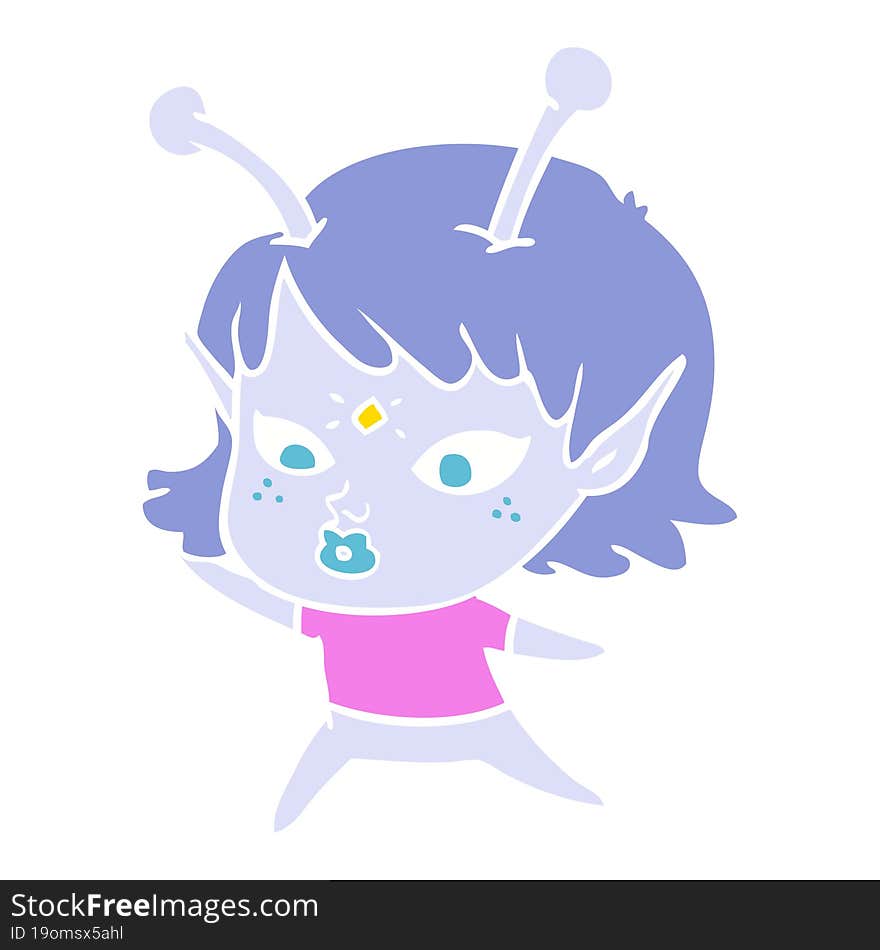 pretty flat color style cartoon alien girl