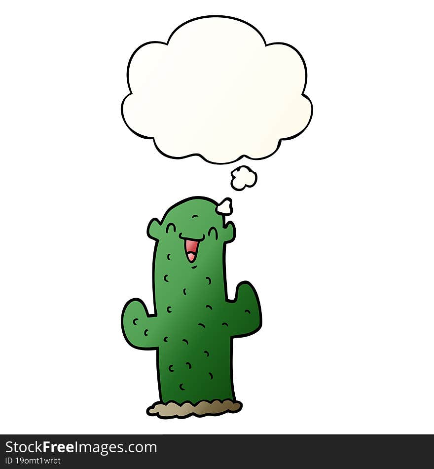 cartoon cactus and thought bubble in smooth gradient style