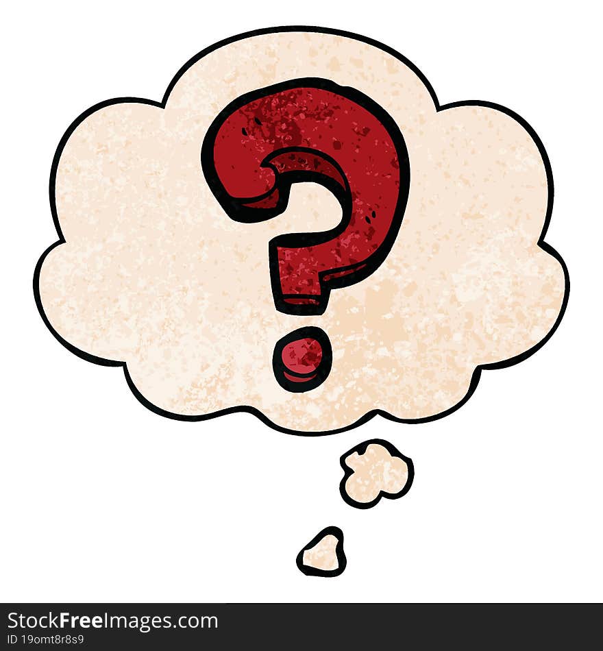 cartoon question mark and thought bubble in grunge texture pattern style