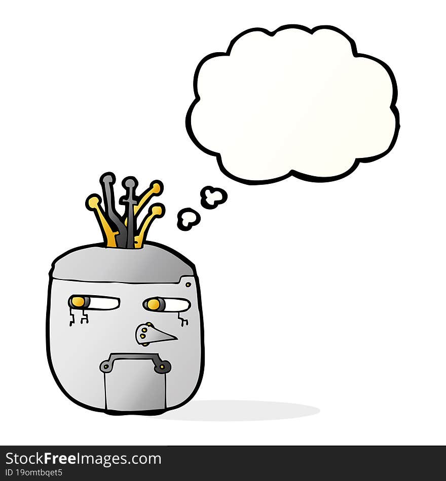 cartoon robot head with thought bubble