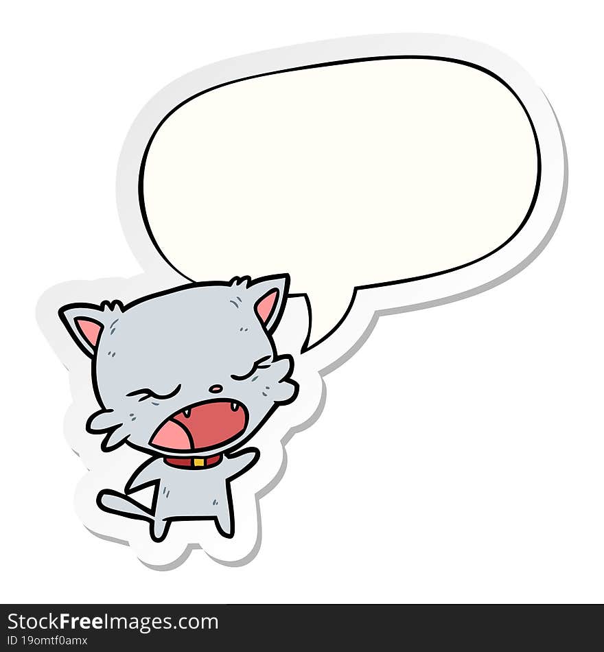 cute cartoon cat talking and speech bubble sticker