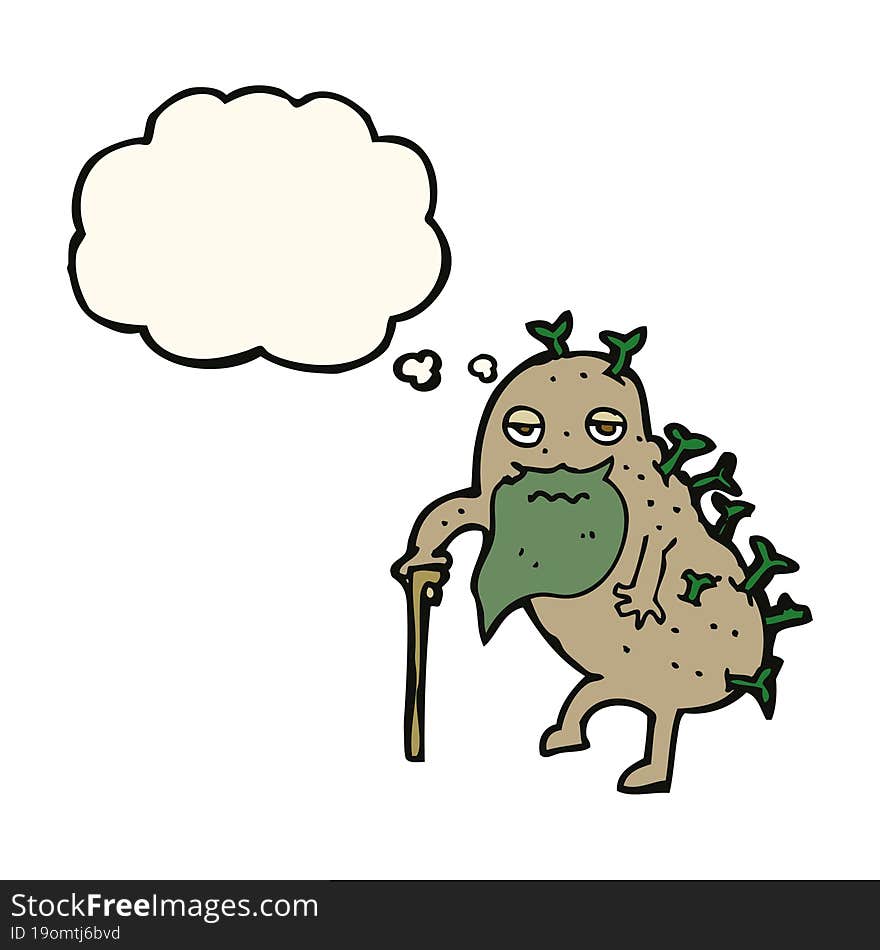 cartoon old potato with thought bubble