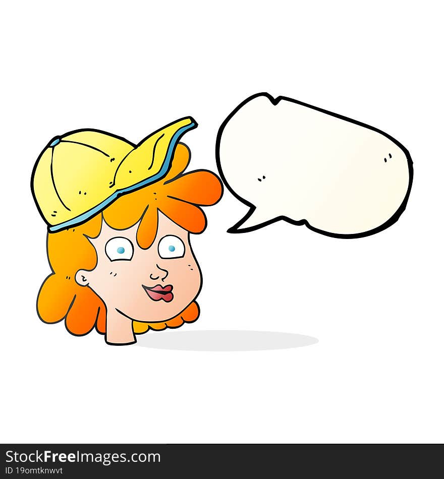 speech bubble cartoon female face wearing cap