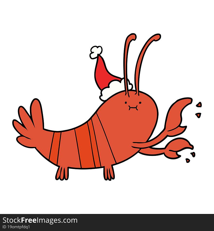 Line Drawing Of A Lobster Wearing Santa Hat