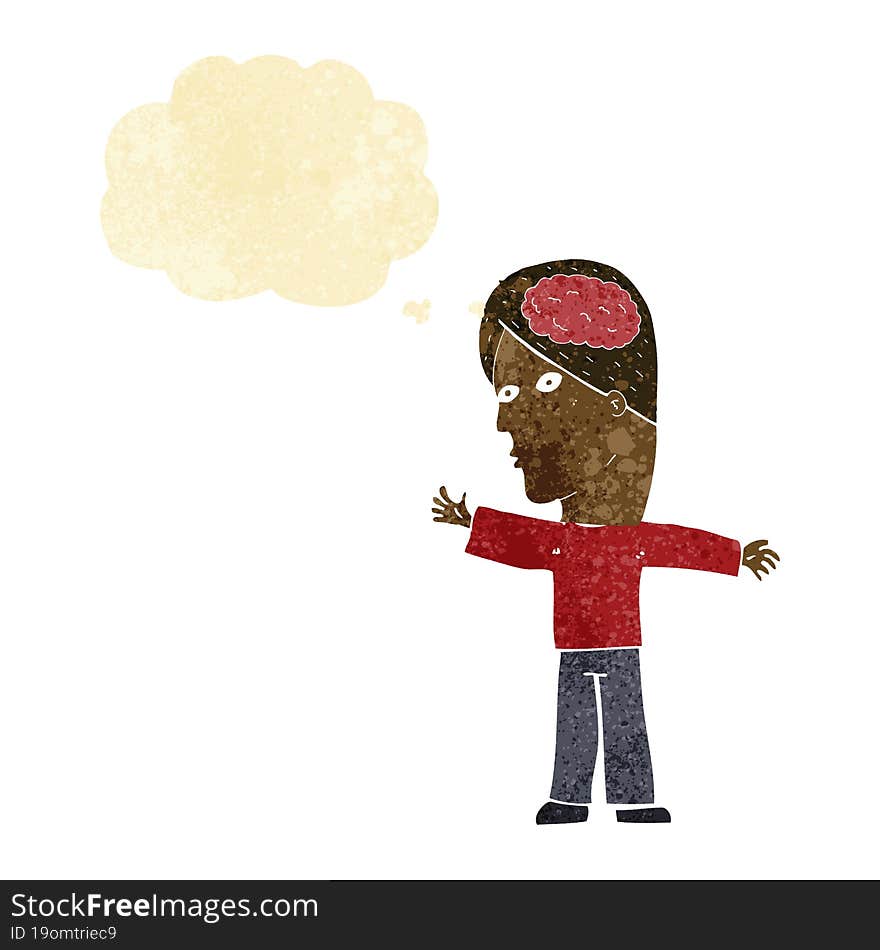 cartoon man with brain with thought bubble