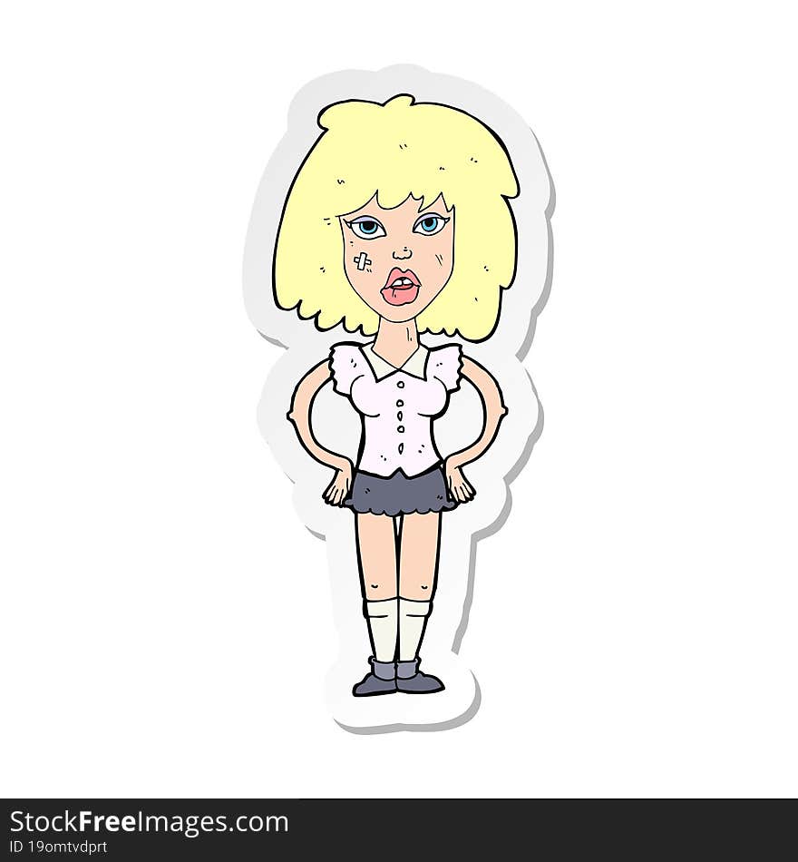 sticker of a cartoon woman been in fight