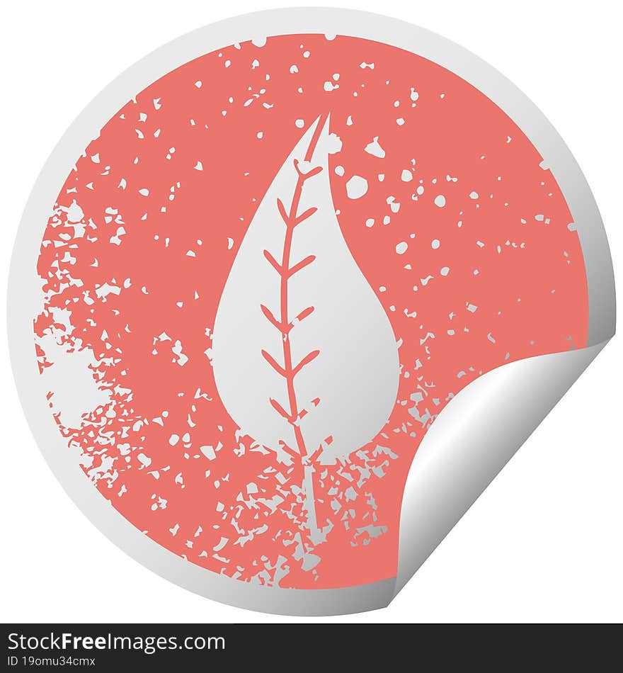 distressed circular peeling sticker symbol green leaf