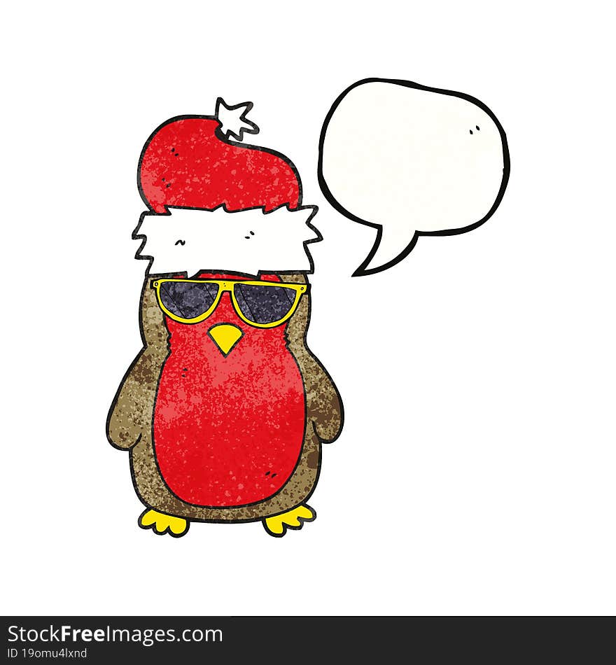 Speech Bubble Textured Cartoon Cool Christmas Robin