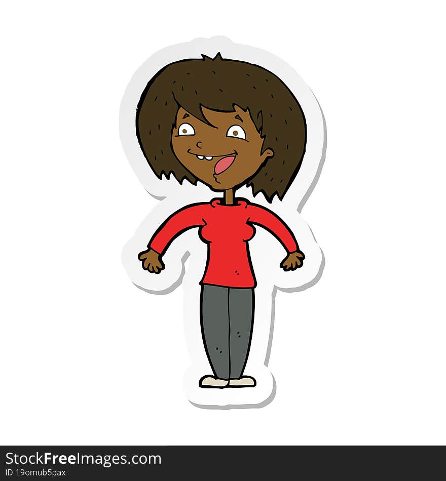 sticker of a cartoon excited woman