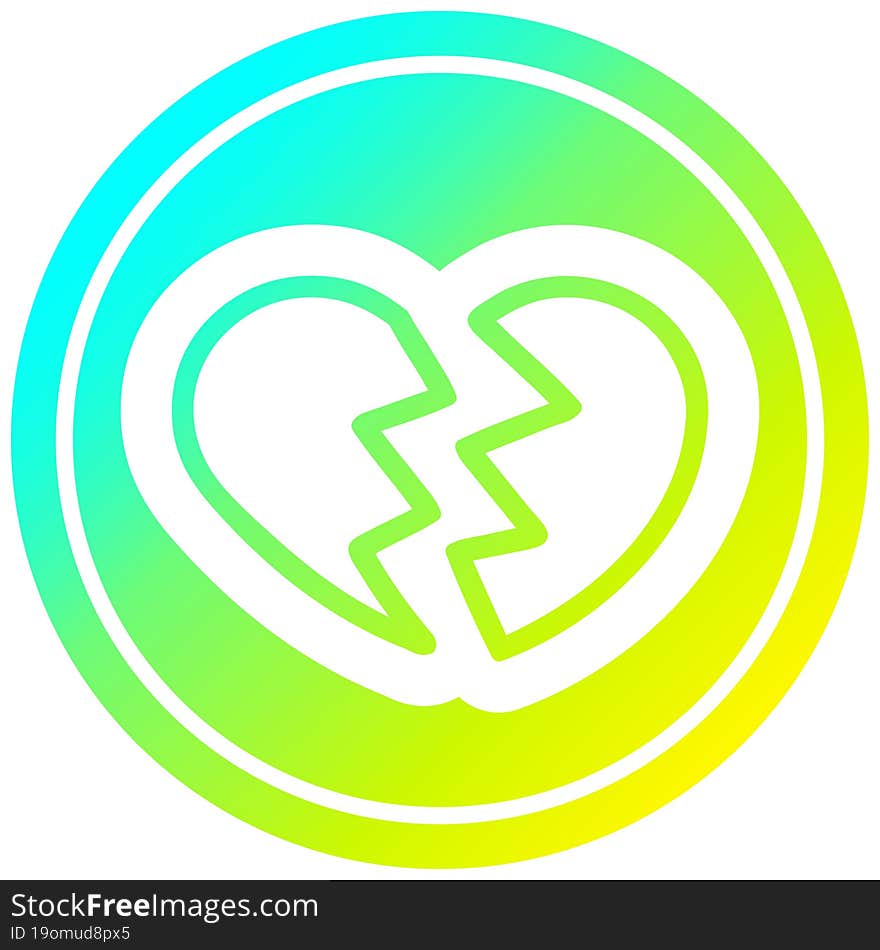 broken heart icon with cool gradient finish. broken heart icon with cool gradient finish