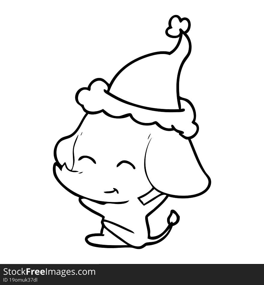 cute line drawing of a elephant wearing santa hat