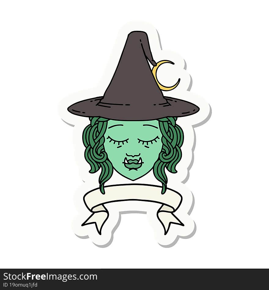 half orc witch character face with banner sticker