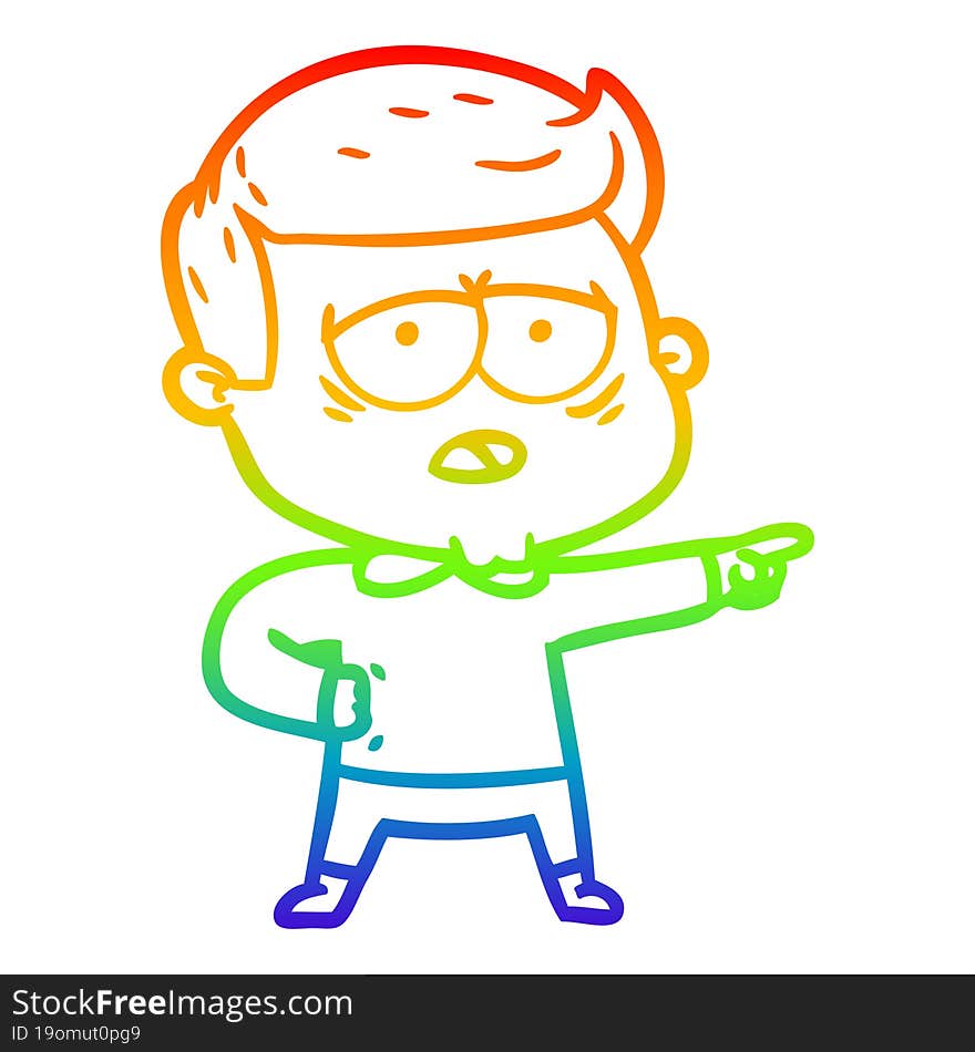 rainbow gradient line drawing cartoon tired man