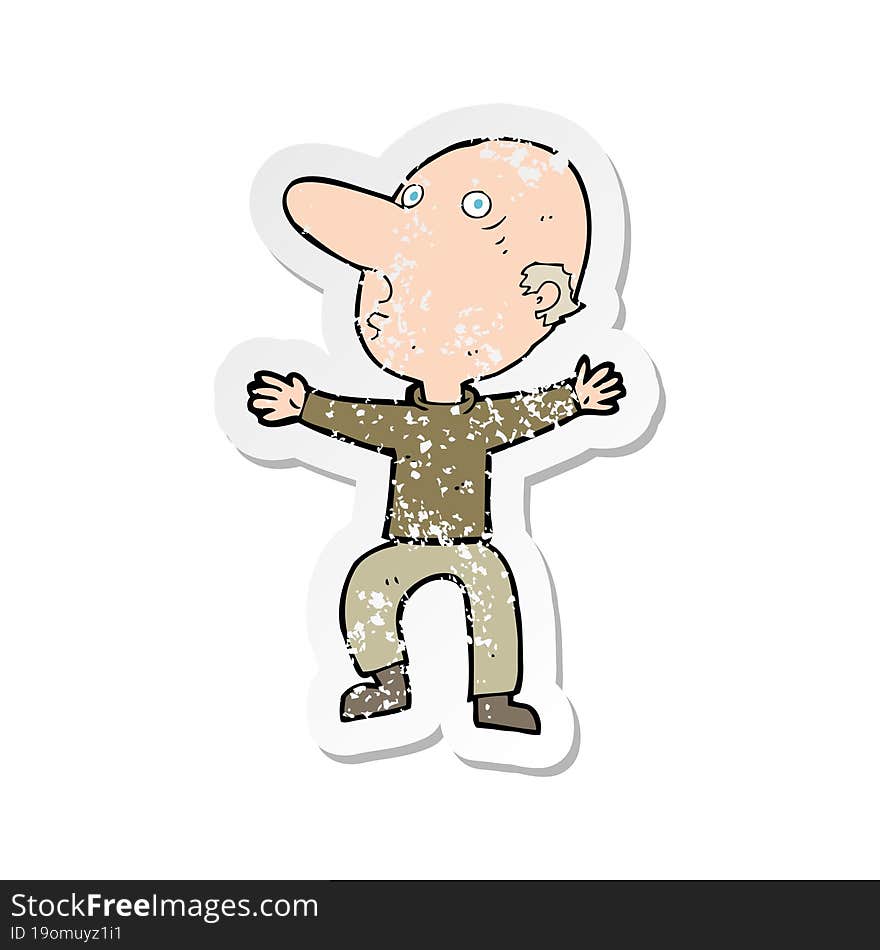 retro distressed sticker of a cartoon worried middle aged man