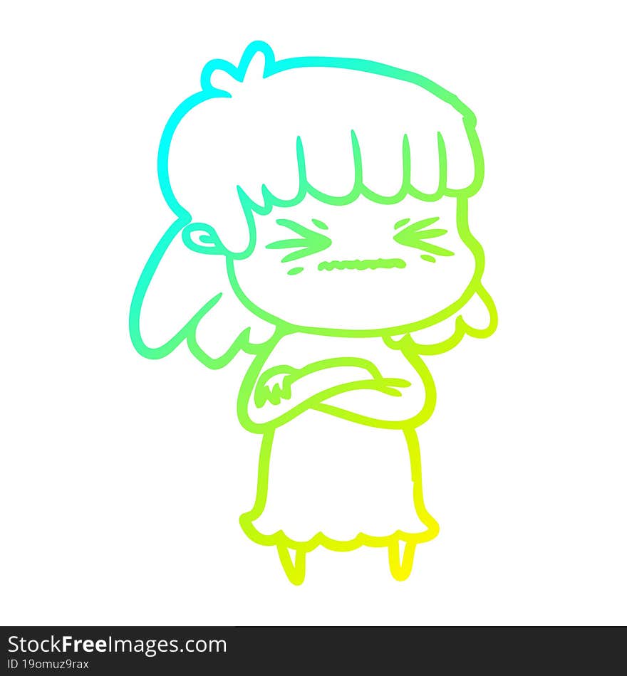 cold gradient line drawing cartoon angry girl