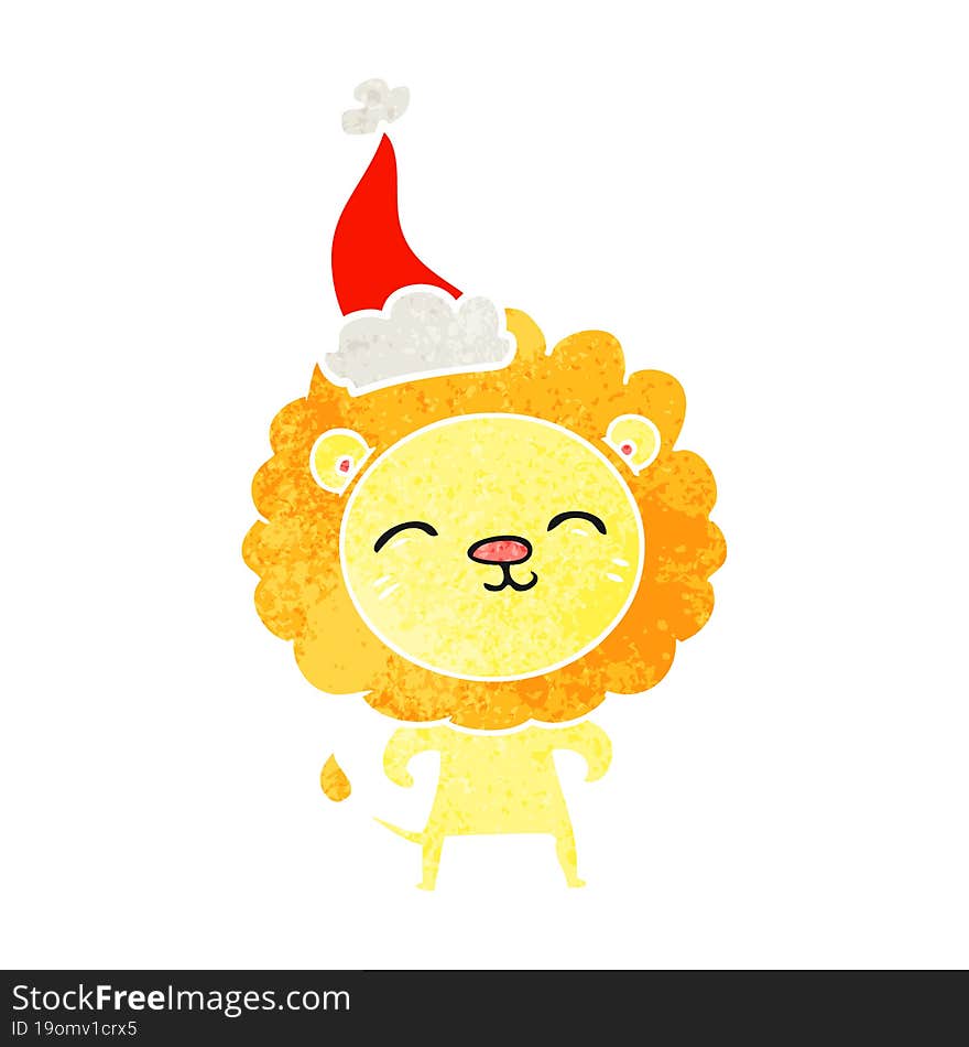 retro cartoon of a lion wearing santa hat