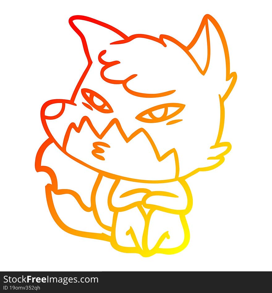 warm gradient line drawing clever cartoon fox