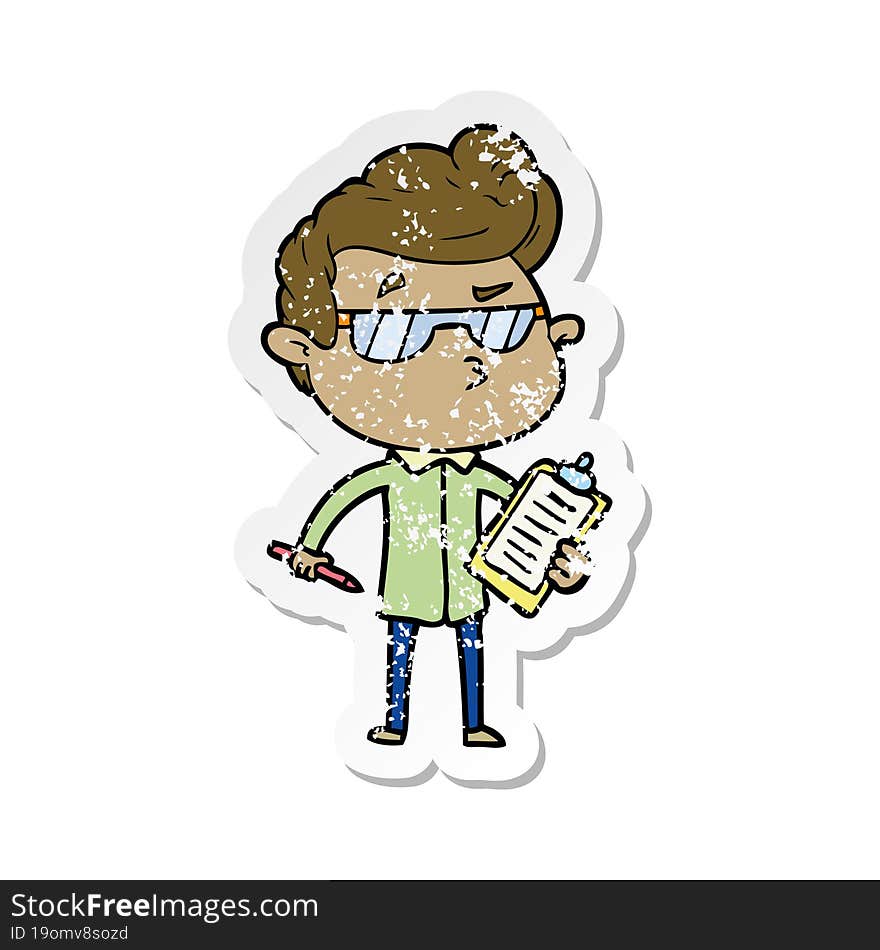 distressed sticker of a cartoon cool guy