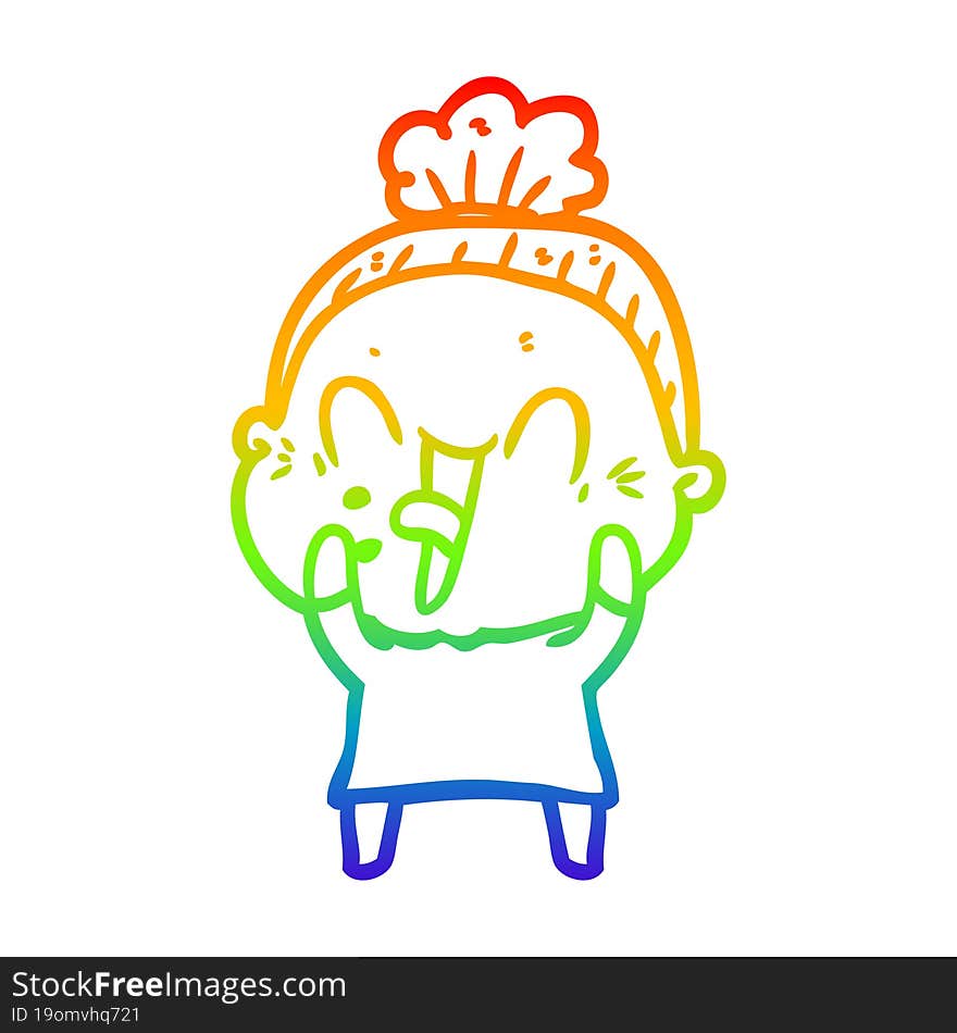 rainbow gradient line drawing cartoon happy old woman