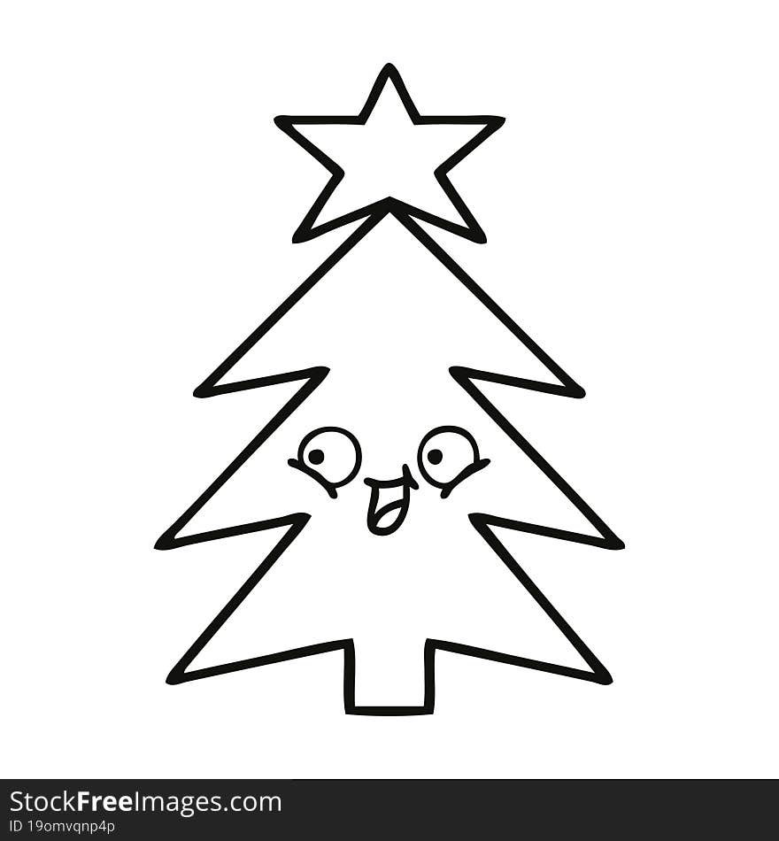 line drawing cartoon of a christmas tree