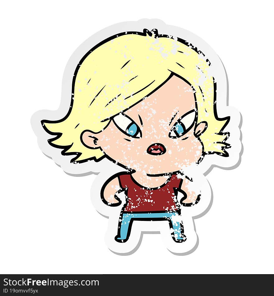 distressed sticker of a cartoon stressed woman