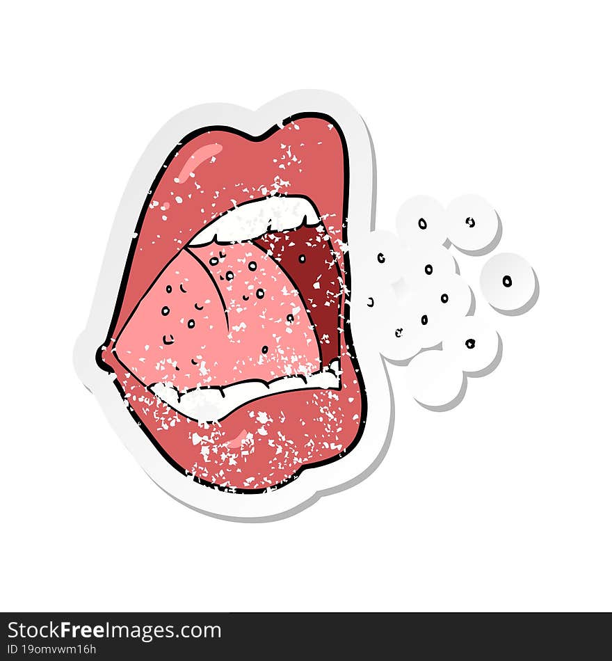 Retro Distressed Sticker Of A Cartoon Sneezing Mouth