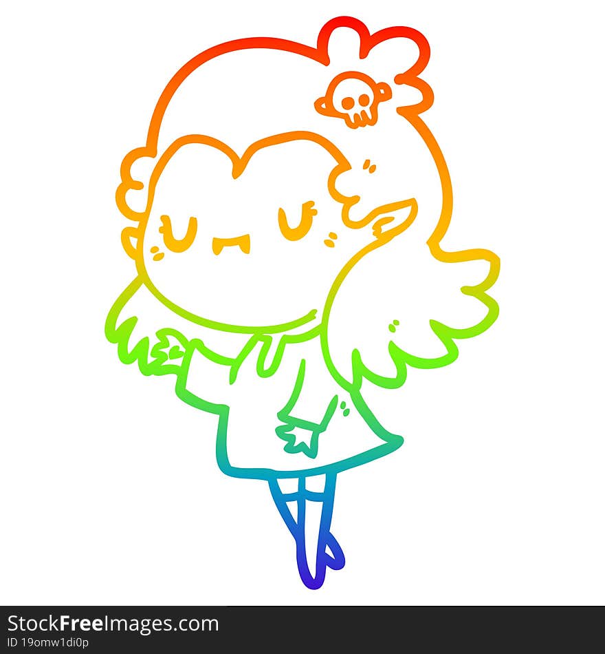 rainbow gradient line drawing cute cartoon vampire girl