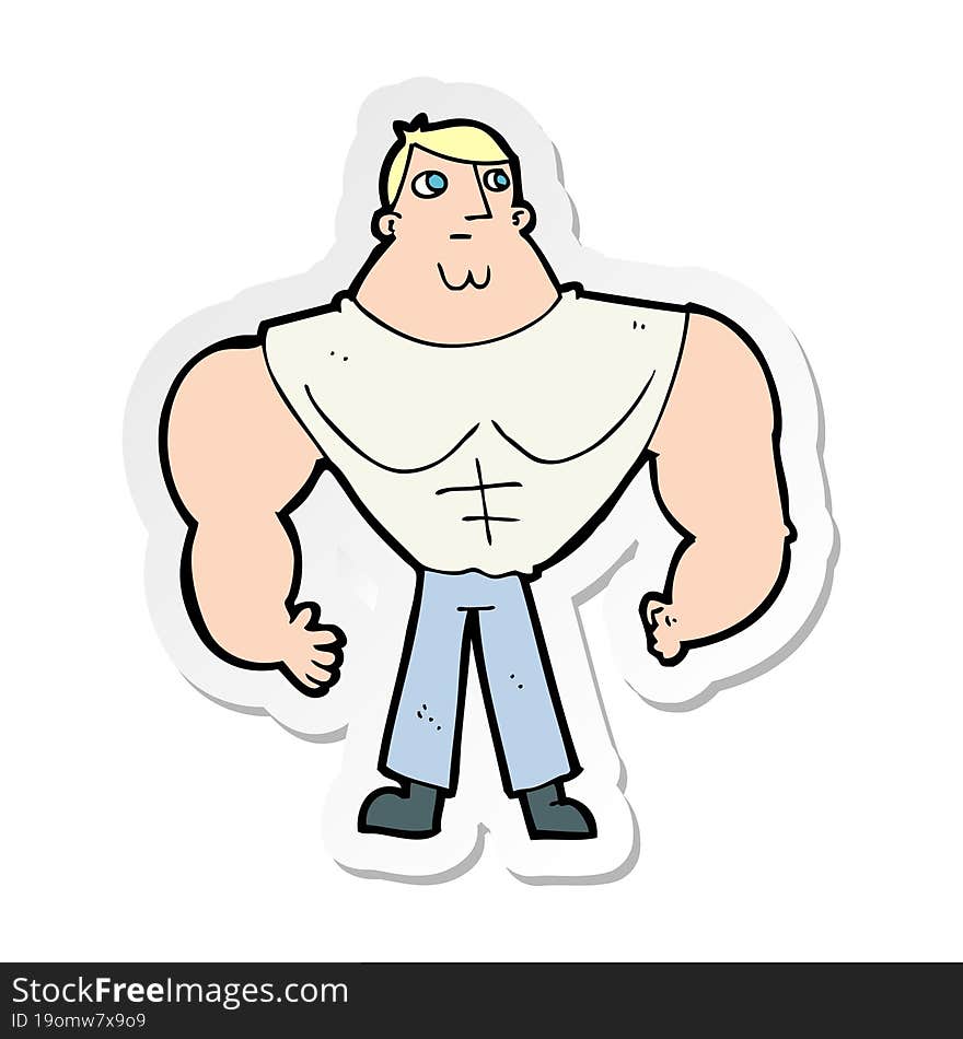 Sticker Of A Cartoon Body Builder