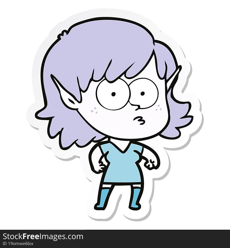 sticker of a cartoon elf girl staring