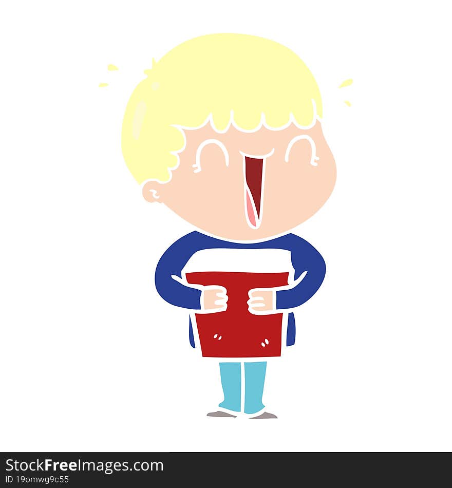 Laughing Flat Color Style Cartoon Man Holding Book