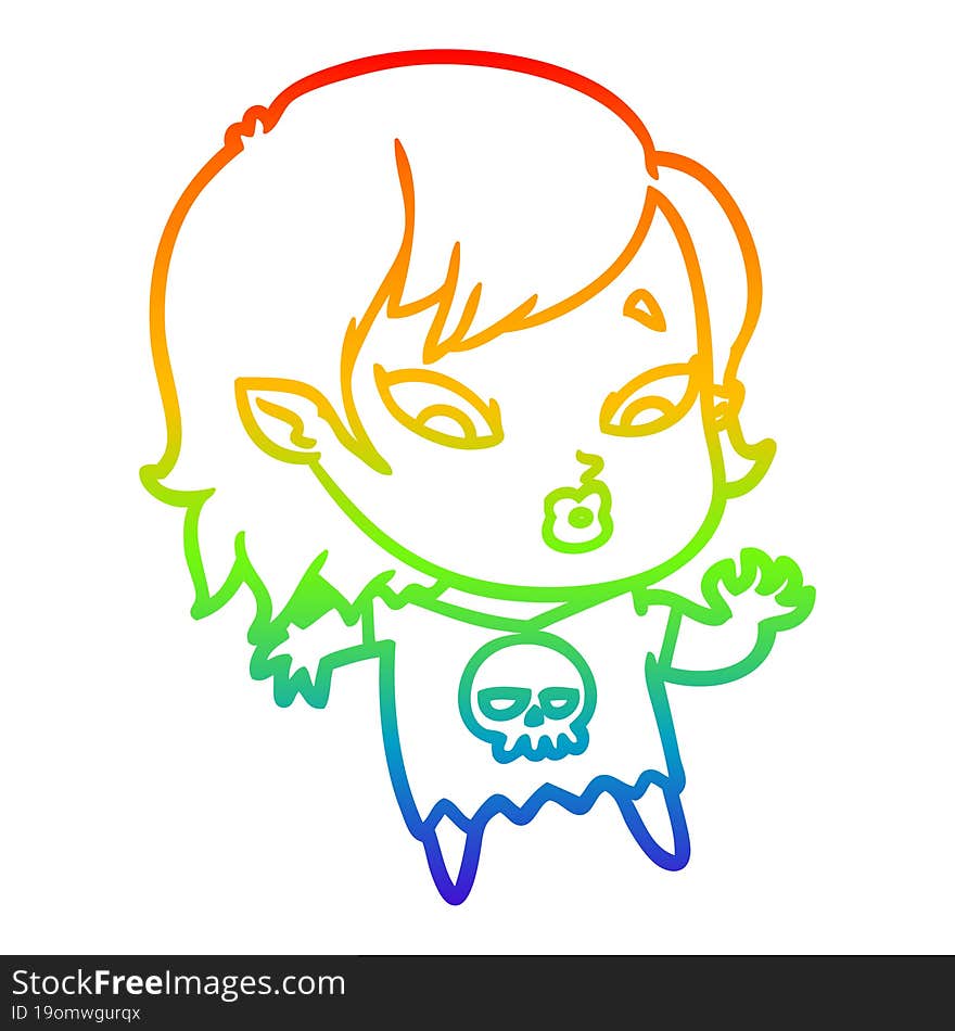 rainbow gradient line drawing cute cartoon vampire girl