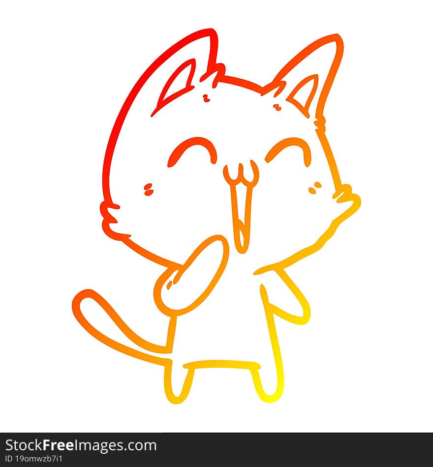 warm gradient line drawing of a happy cartoon cat meowing