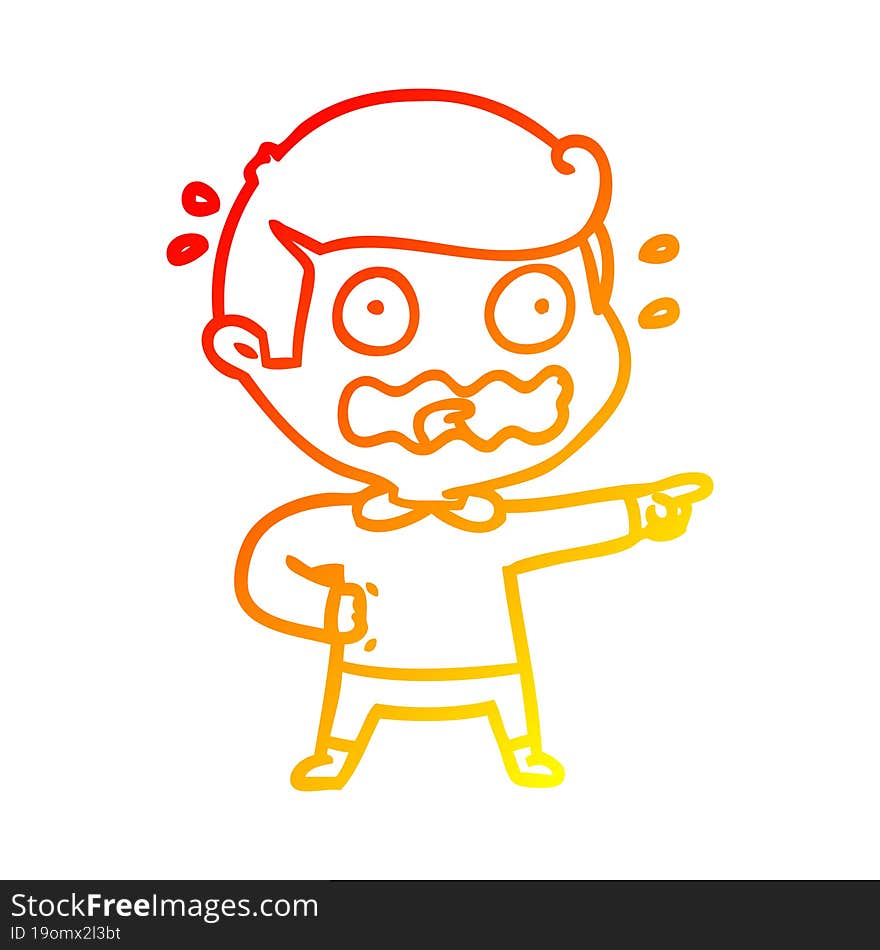 warm gradient line drawing of a cartoon stressed out pointing