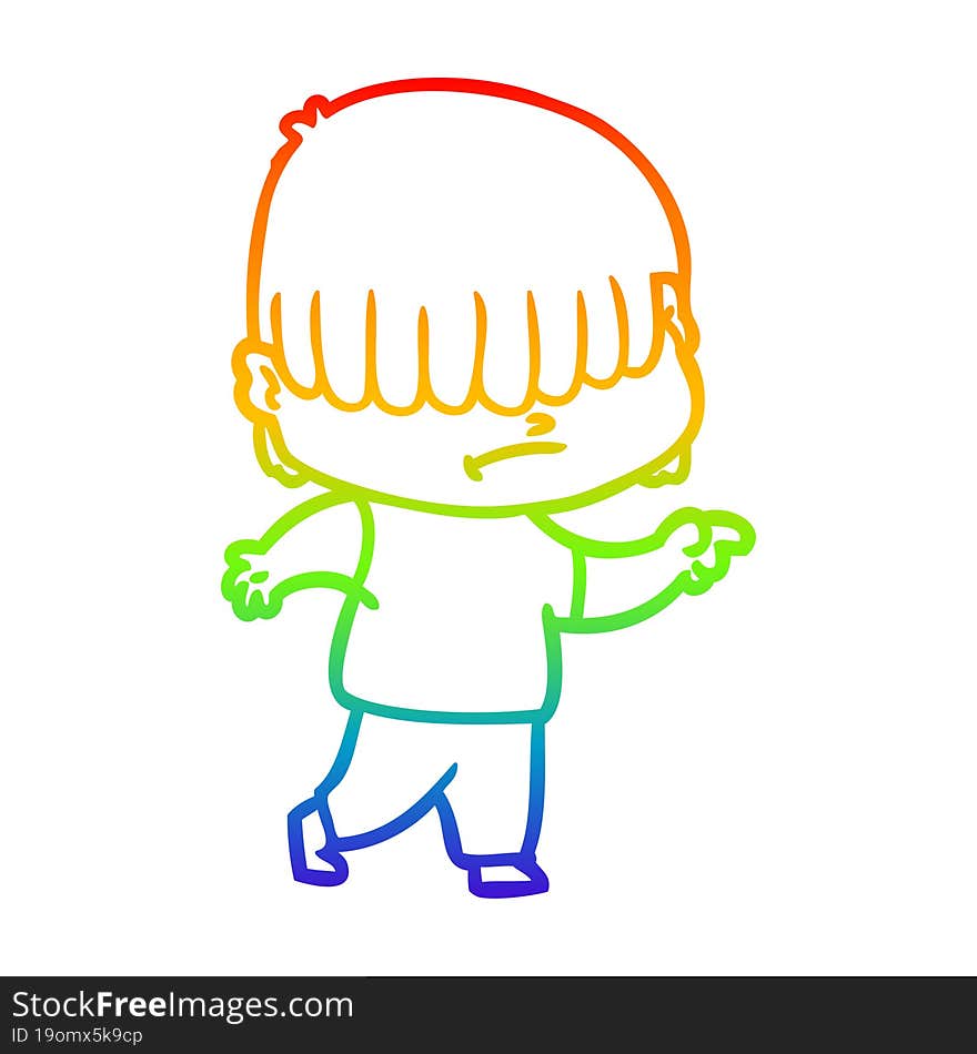 rainbow gradient line drawing cartoon boy with untidy hair