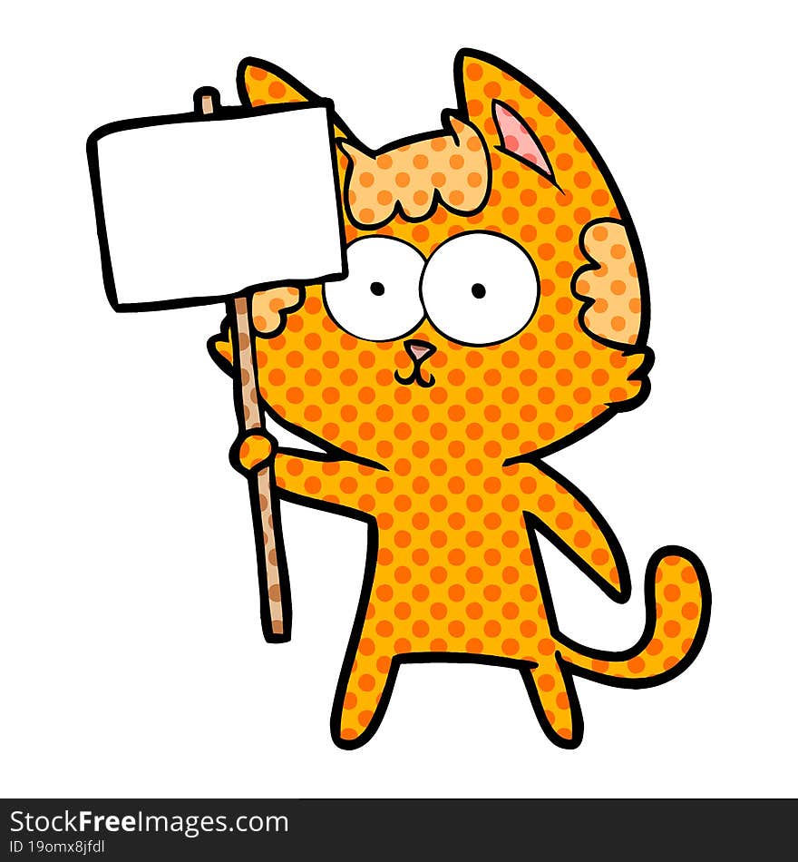 happy cartoon cat with sign. happy cartoon cat with sign