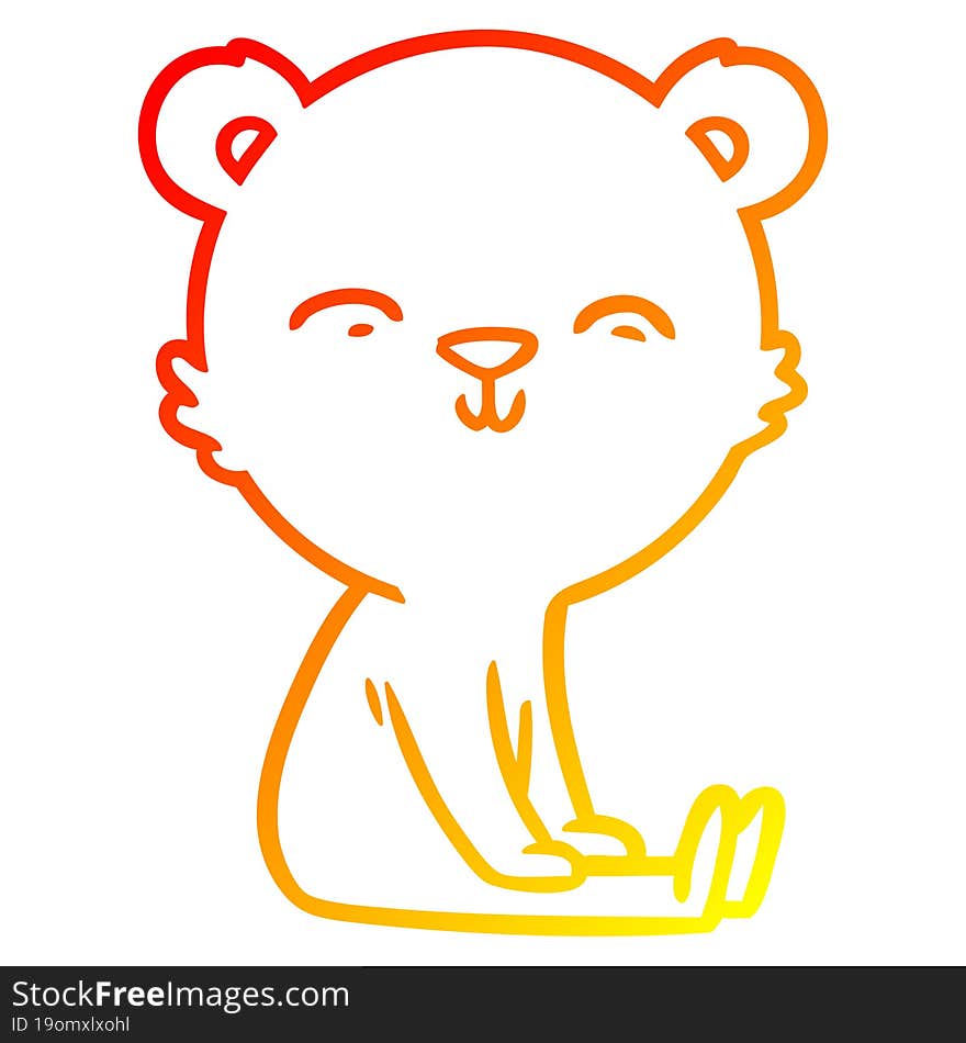 warm gradient line drawing happy cartoon polar bear sitting